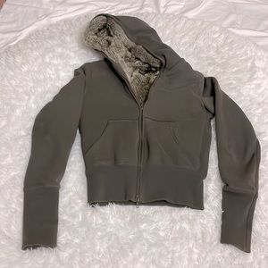 Forever21- Grey Zip-up Fur Jacket w/ Hoodie